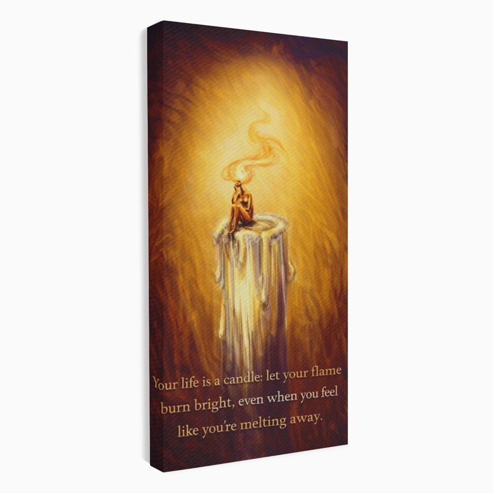 Tablou canvas cu tablou canvas cu lumanare si mesaj motivational, fara rama, pe sasiu de lemn